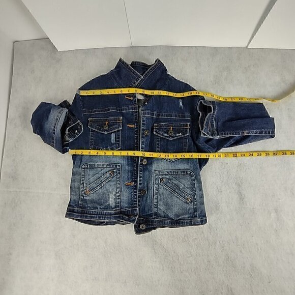 Baby Phat Womens Dark Blue Wash Distressed Customized Cotton Denim Jacket Size L - Picture 7 of 11